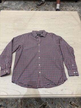 Hart Schaffner Marx -Large-Red, Navy & White Check Dress Shirt